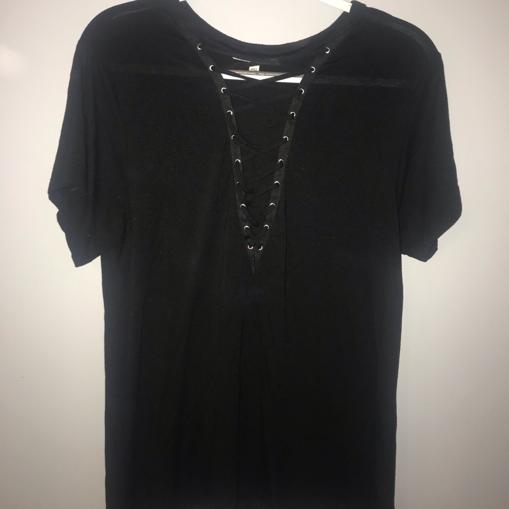 Black lace neck top